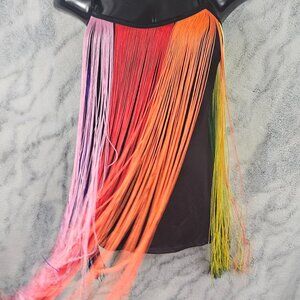 Dolls Kill Club Exx XS Rainbow Fringe Pride Mini Dress Technicolor Trip